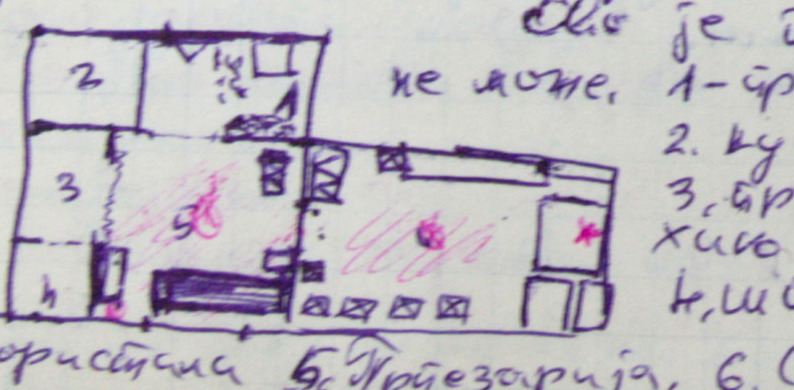 The floor plan of the front side of the house. My room would be top right.